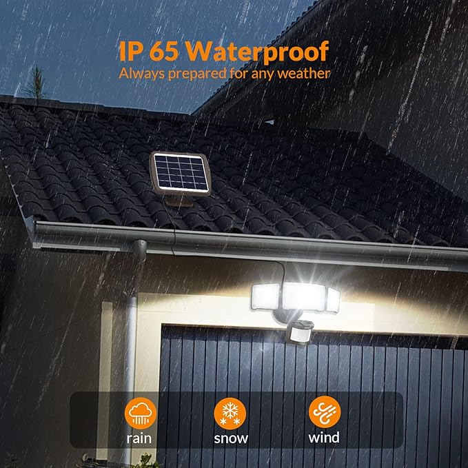 LEPOWER 1600LM LED Solar Security Lights Motion Outdoor, 5500K White Light
