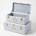 Rool Floral Decorative Storage Trunk Set of 2, Blue Metal Keepsake Trunks