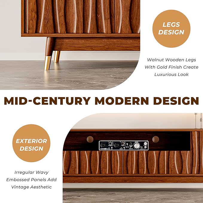 ATJafurn 78‘’ Brown Walnut Finish TV Stand
