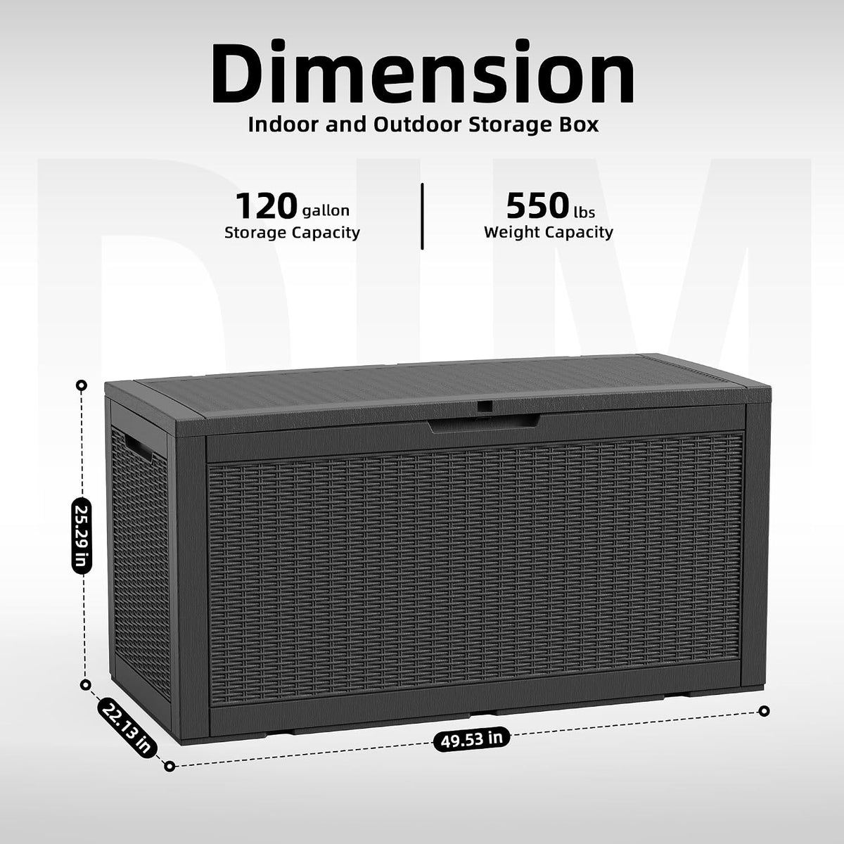 patiozen 120 gallon deck box outdoor, weatherproof resin shown in use