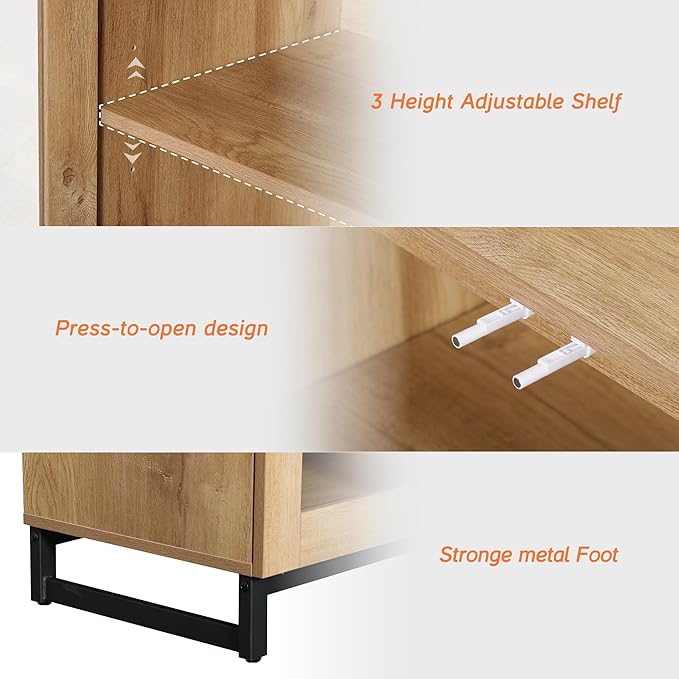 WAMPAT Modern TV Stand with Glass Doors