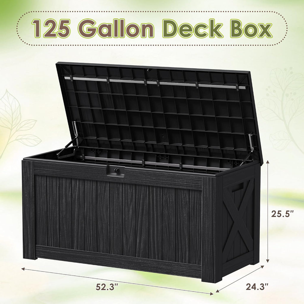 devoko 125 gallon outdoor storage box, waterproof resin on a desk or shelf