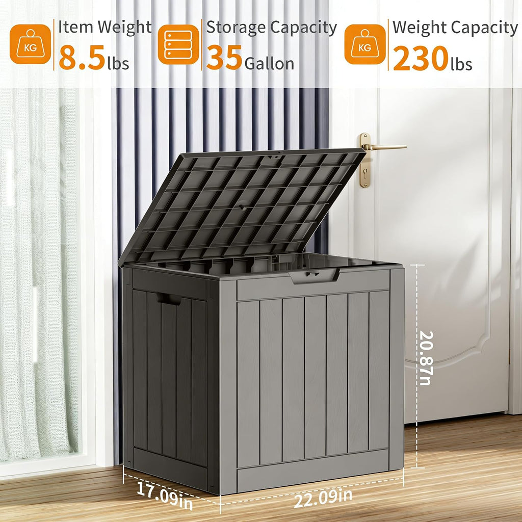 35 gallon outdoor storage box, large resin deck, close-up detail