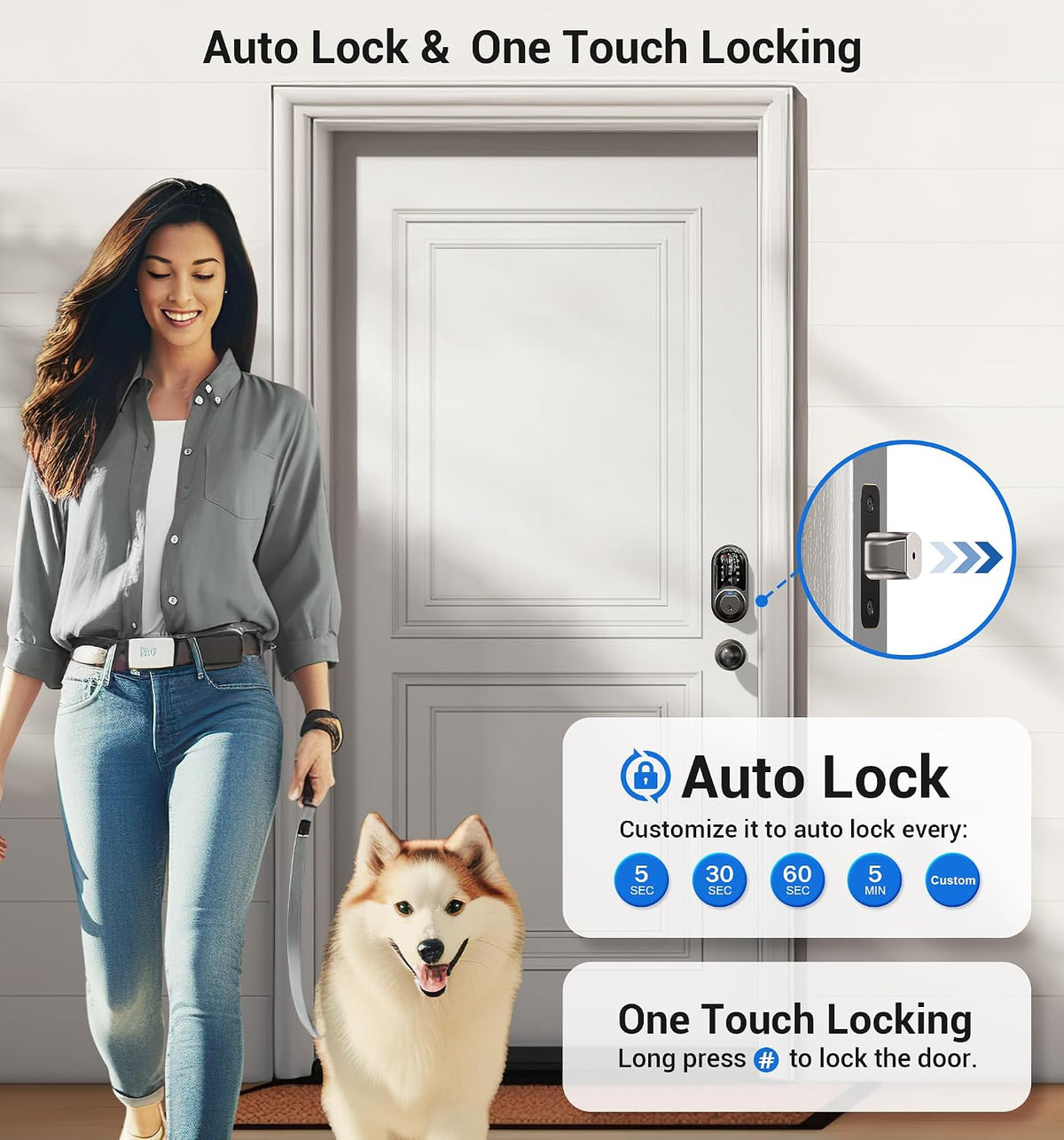 veise rz07c fingerprint smart locks deadbolt 2 knobs, close-up detail