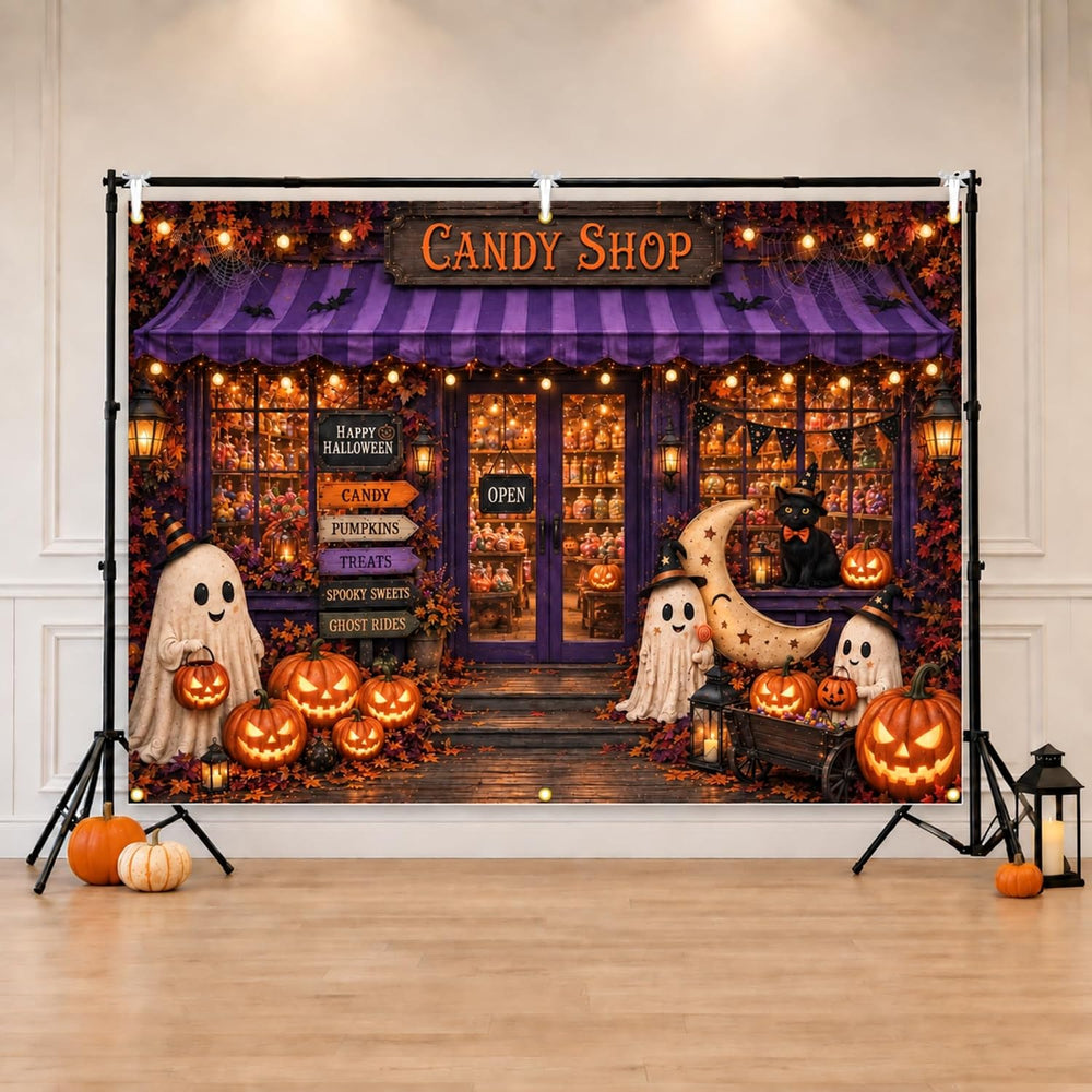 Fabric 8x6ft Halloween Candy Shop Photography Backdrop, Photo Booth Decor