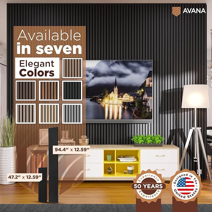 Avana Modern Acoustic Wood Wall Panels – 47.2 x 12.6 Inch Black Oak Acoustic
