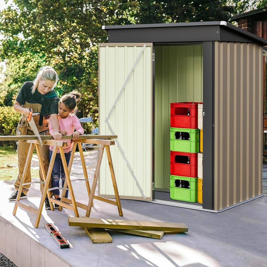 furniwell 5x3 ft outdoor storage shed, metal garden shown in use