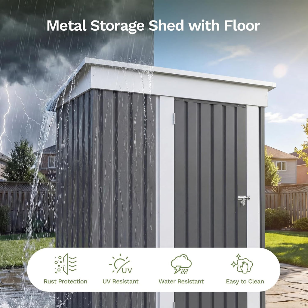 patiowell 5x3 ft outdoor storage shed with floor showing dimensions