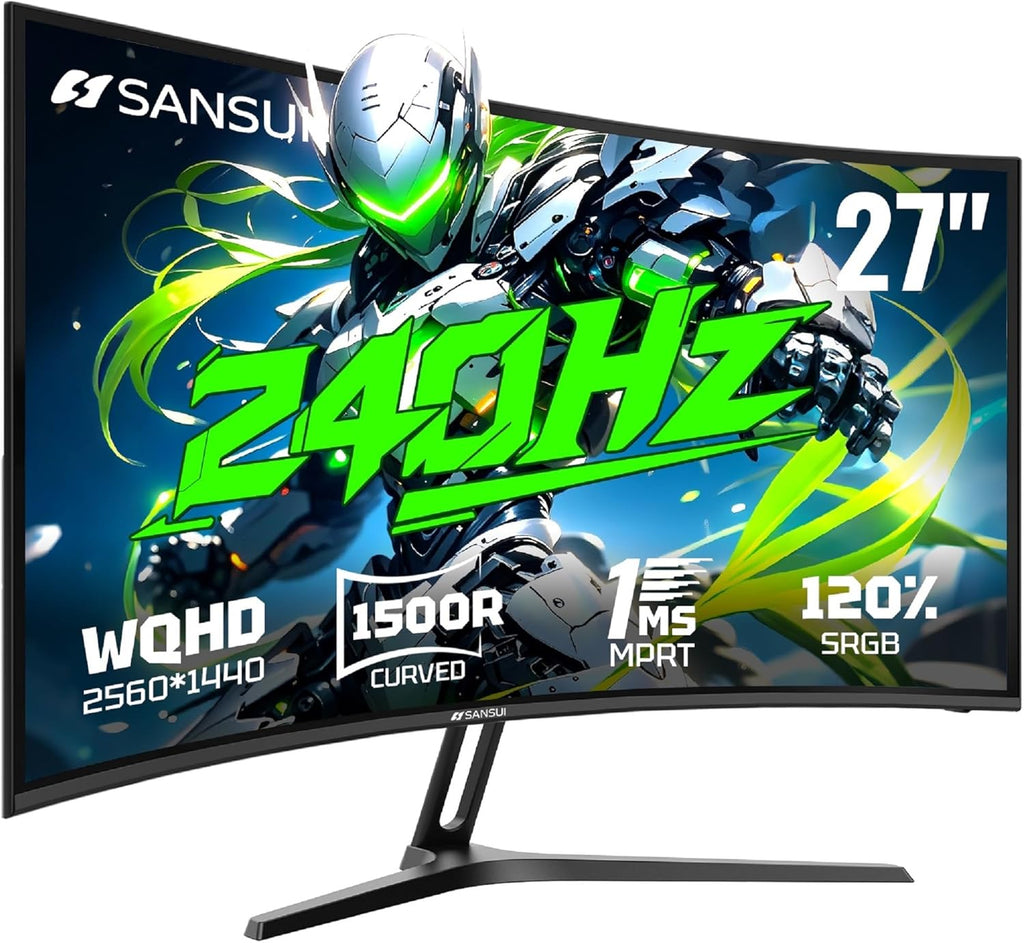 SANSUI 27 Inch Curved Gaming Monitor 240Hz, 2K WQHD 1500R Curved Computer