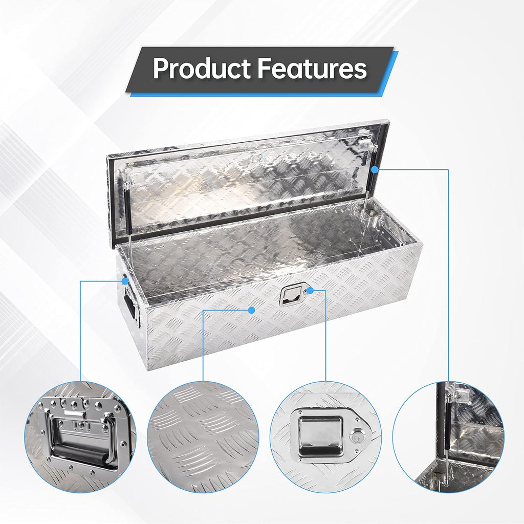 39" aluminum truck tool box with side handle, side view