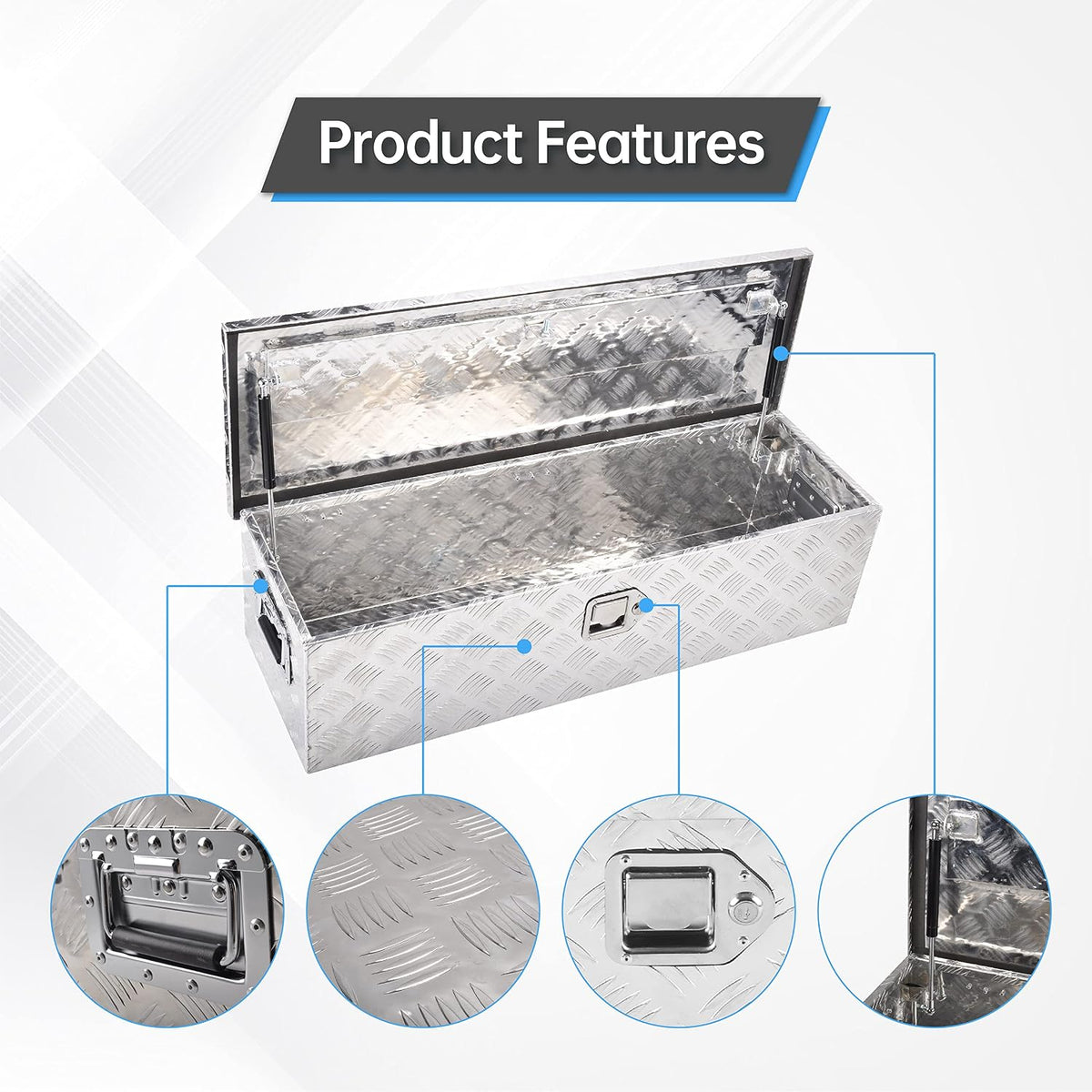 39" aluminum truck tool box with side handle, side view