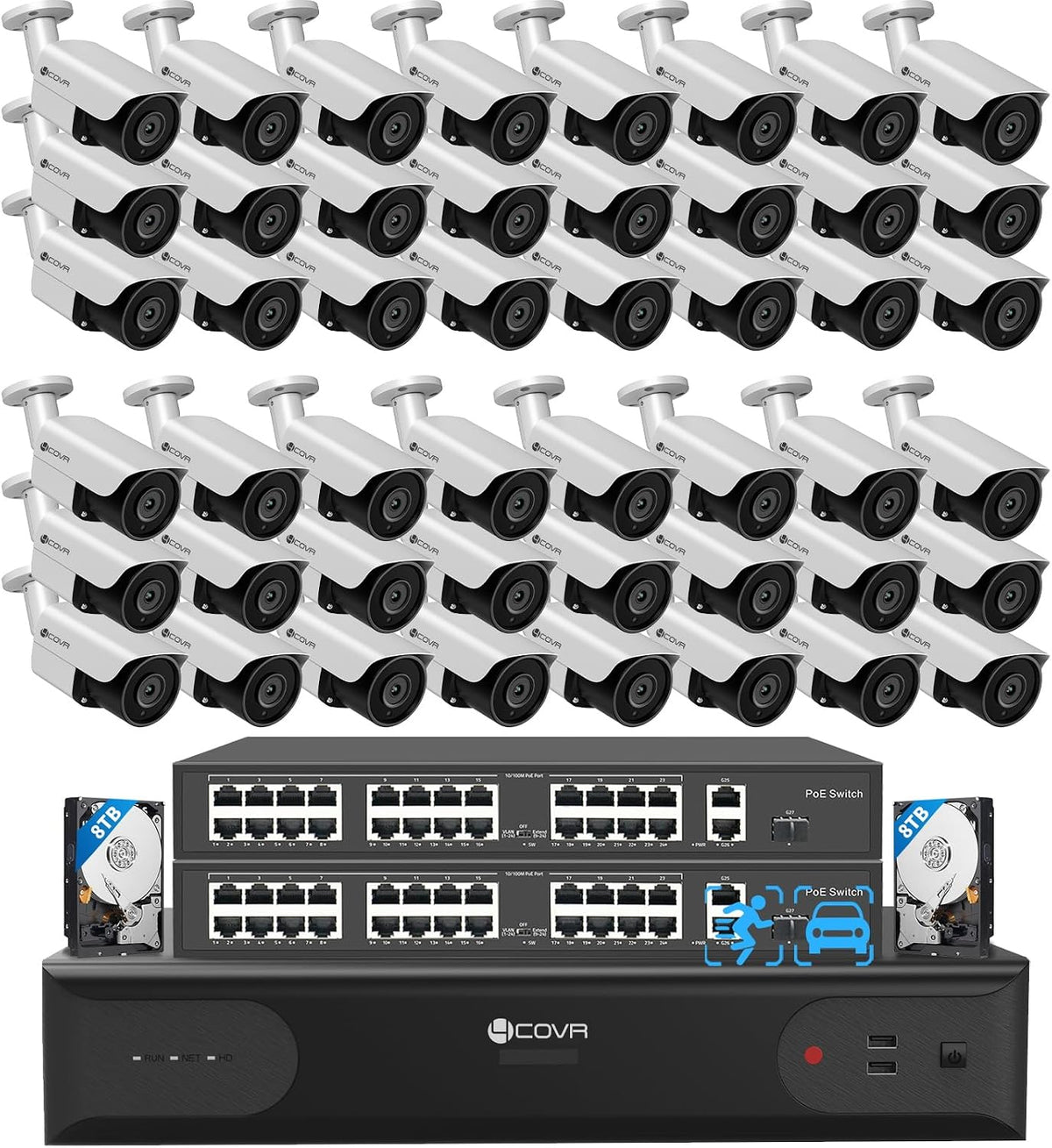 4COVR 64 Channel Security Camera System PoE 4K with 16TB HDD, LY37EX8M6448