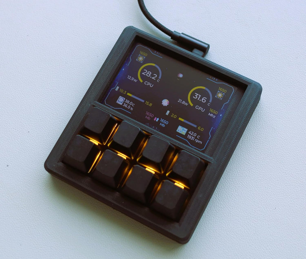8-key macropad 3.5" tft lcd screen programmable mechanical, side view