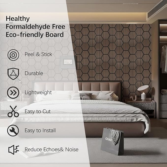 Hexagon Acoustic Wall Panels, Self-Adhesive Sound Absorbing Wall Panel by ARMURO (4 Pack)