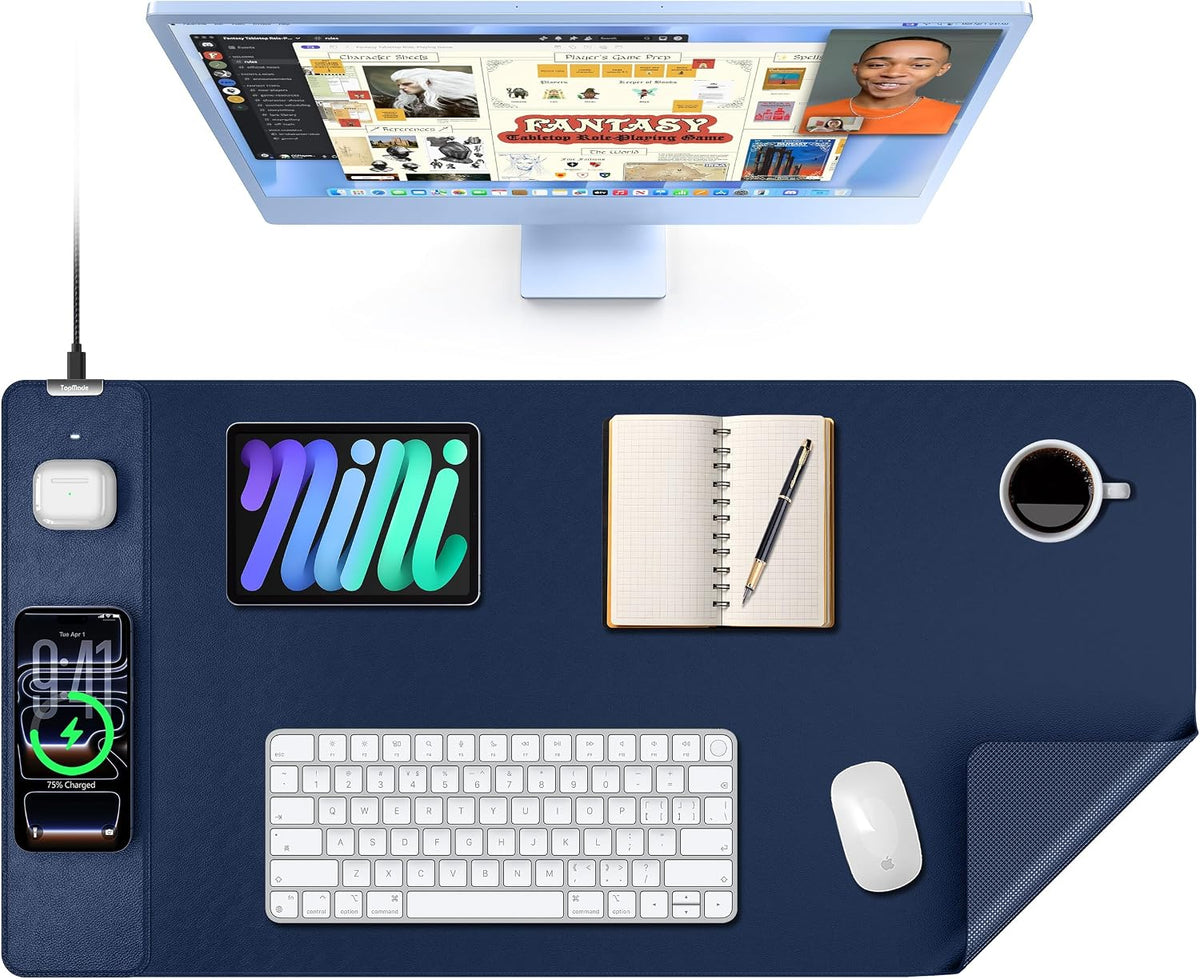 TopMade Mouse Pad with 15W Wireless Charging, XXL Large Leather Desk Mat