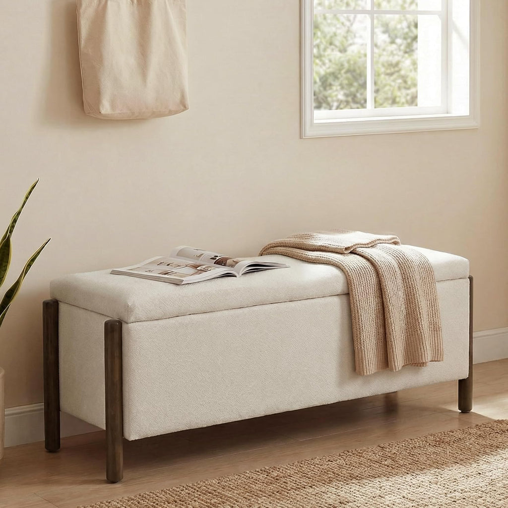 Usaint 47" Fabric Upholstered End of Bed Storage Ottoman Bench, Beige