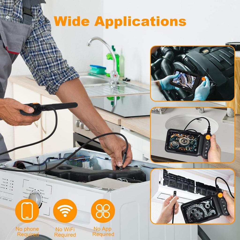 dual-lens industrial borescope camera with 5 inch ips showing dimensions