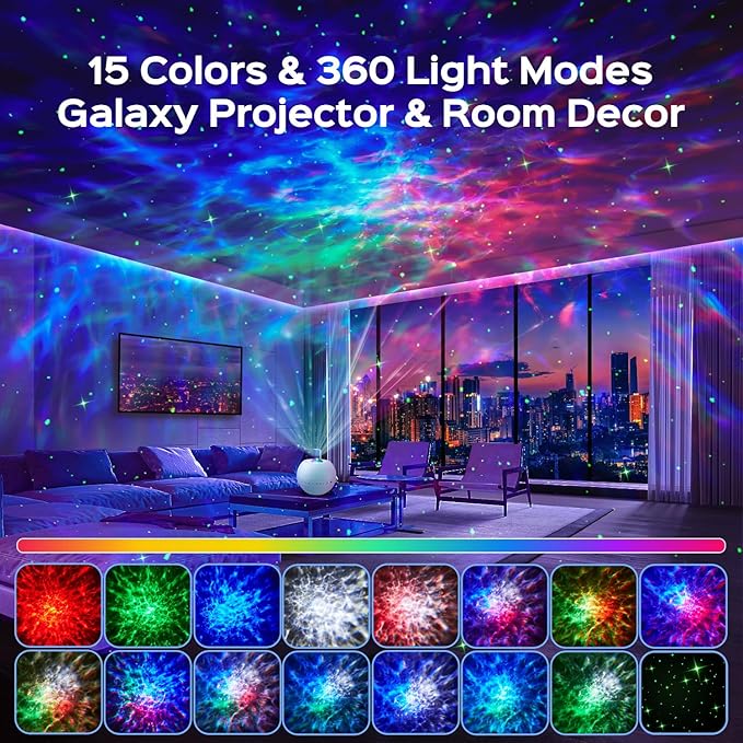 One Fire Galaxy Projector 360 Modes+15 White Noise+Bluetooth Star Projector