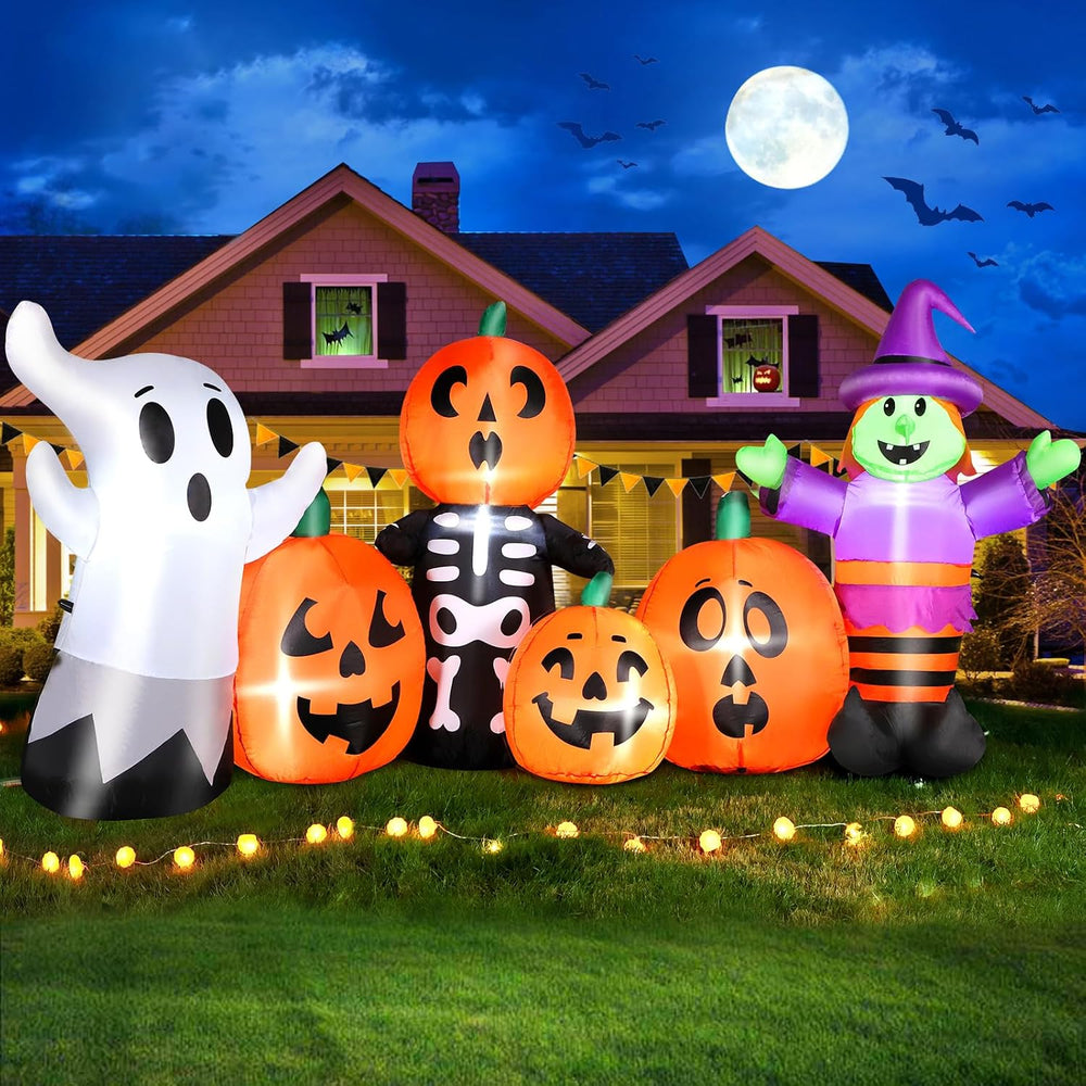 8 ft Halloween Inflatable Pumpkin Outdoor Decoration, Large Blow Up Witch, Gh...