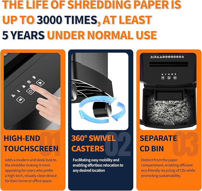 KRT Ultra-Quiet Paper Shredder 38dB, 30 Min Run Time, 15 Sheet Cross-Cut