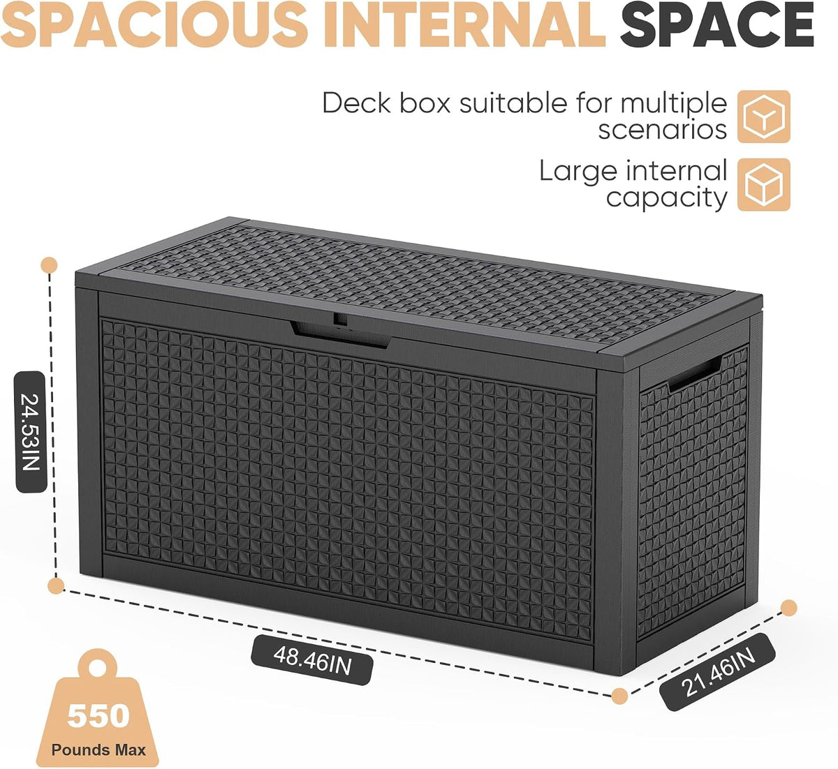 easyup 110 gal waterproof outdoor storage box uv, side view