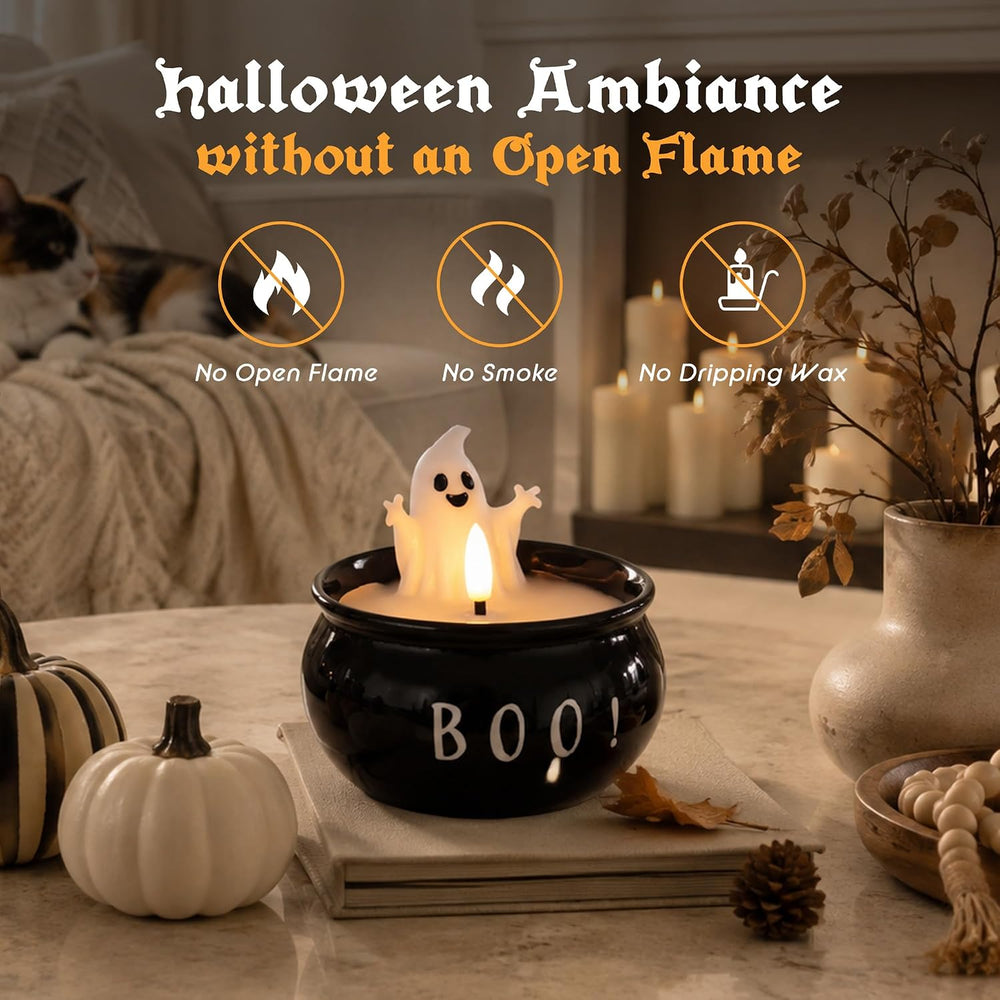Halloween Flameless Candles 2 Pack, BOO Ghost Battery Operated LED Decor