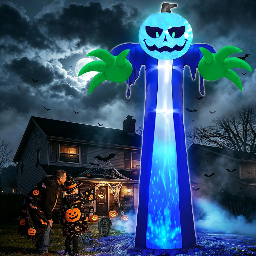 14 Ft Halloween Inflatable Pumpkin Ghost Decoration with Rotating LED Light