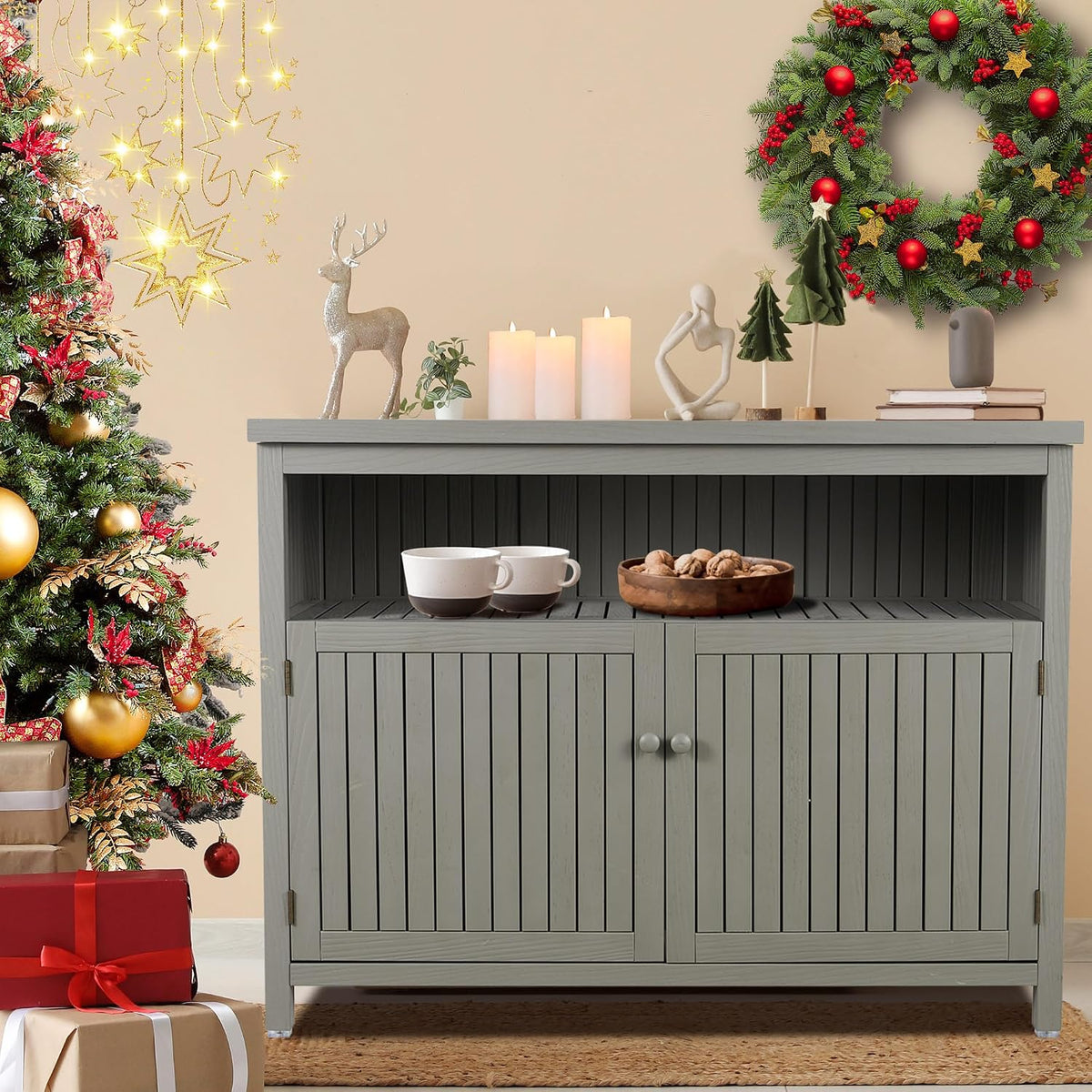 AHB Outdoor Console Sideboards Buffet Cabinet(Grey)