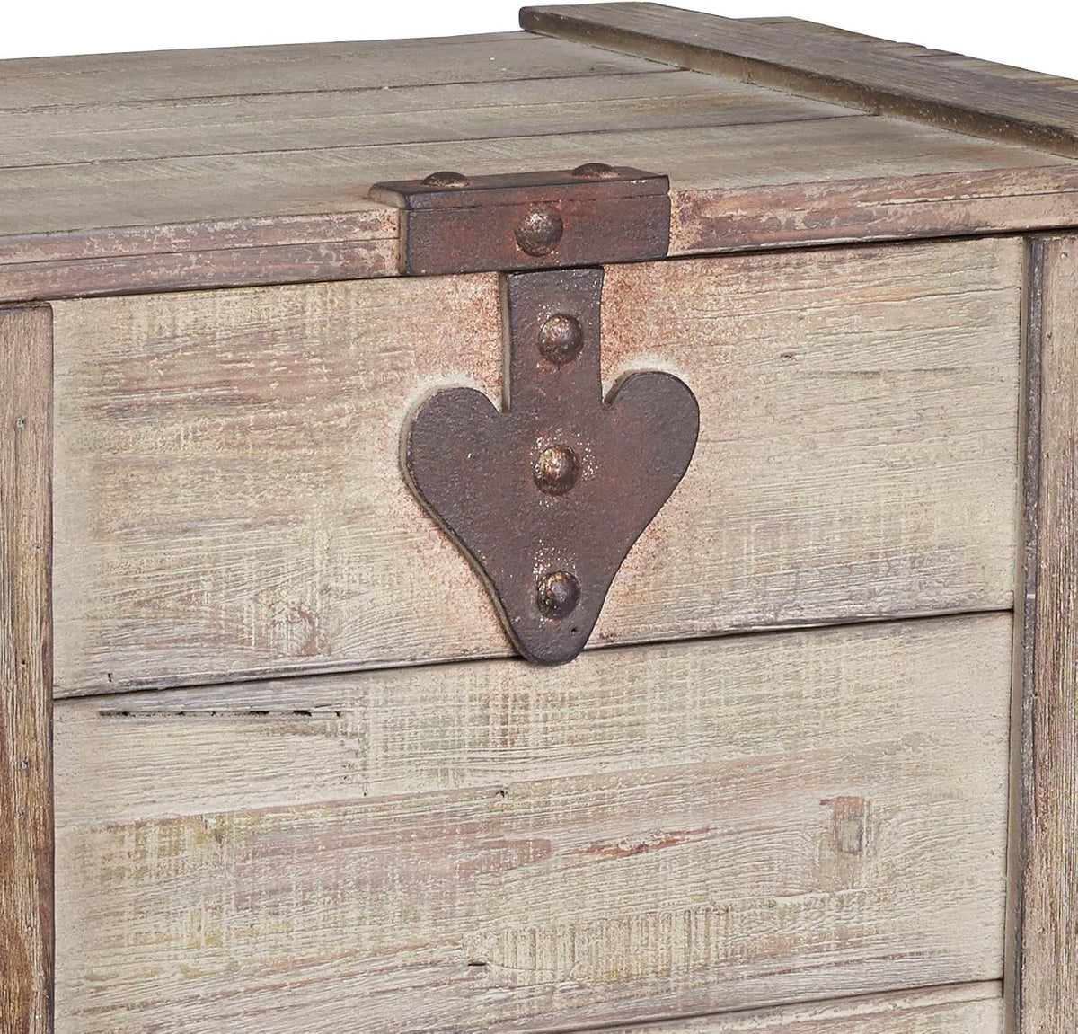 household essentials medium antiqued decorative trunk, gray finish, side view