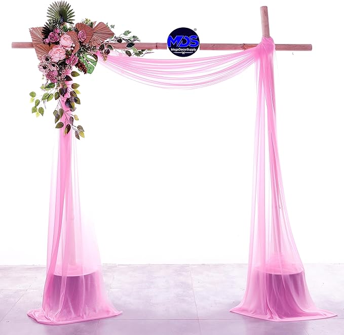 MDS Halloween Chiffon Draping Fabric - 2 Panel, 30" Wide x 40ft Long - Sheer Spooky Arbor & Canopy Drapery for Haunted House Backdrops, Party Ceilings, DIY Costumes & Themed Events - Bubblegum Pink (Pack of 2)