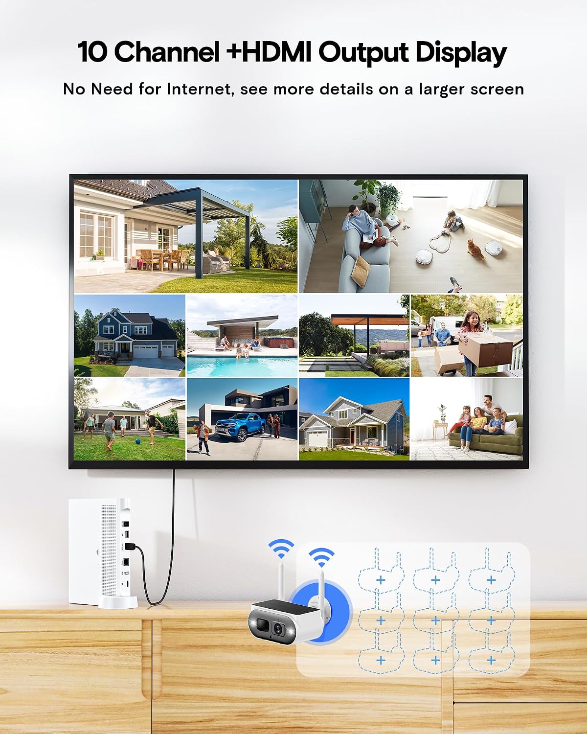 Solar Security Cameras Wireless Outdoor, 4-Camera System with 10CH NVR