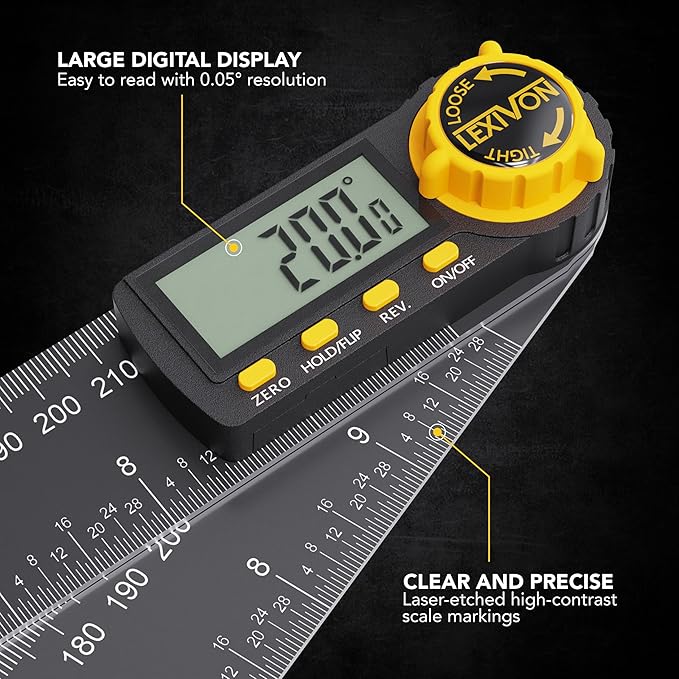 LEXIVON Aluminum Digital Angle Finder Gauge, 10-inch/250mm Multi-Purpose