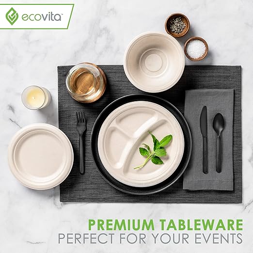 Ecovita 100% Compostable Forks Spoons Knives Cutlery Combo Set