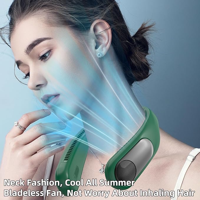 Portable Neck Fan, Personal Wearable Bladeless Fan, LED Display, 6000mAh USB
