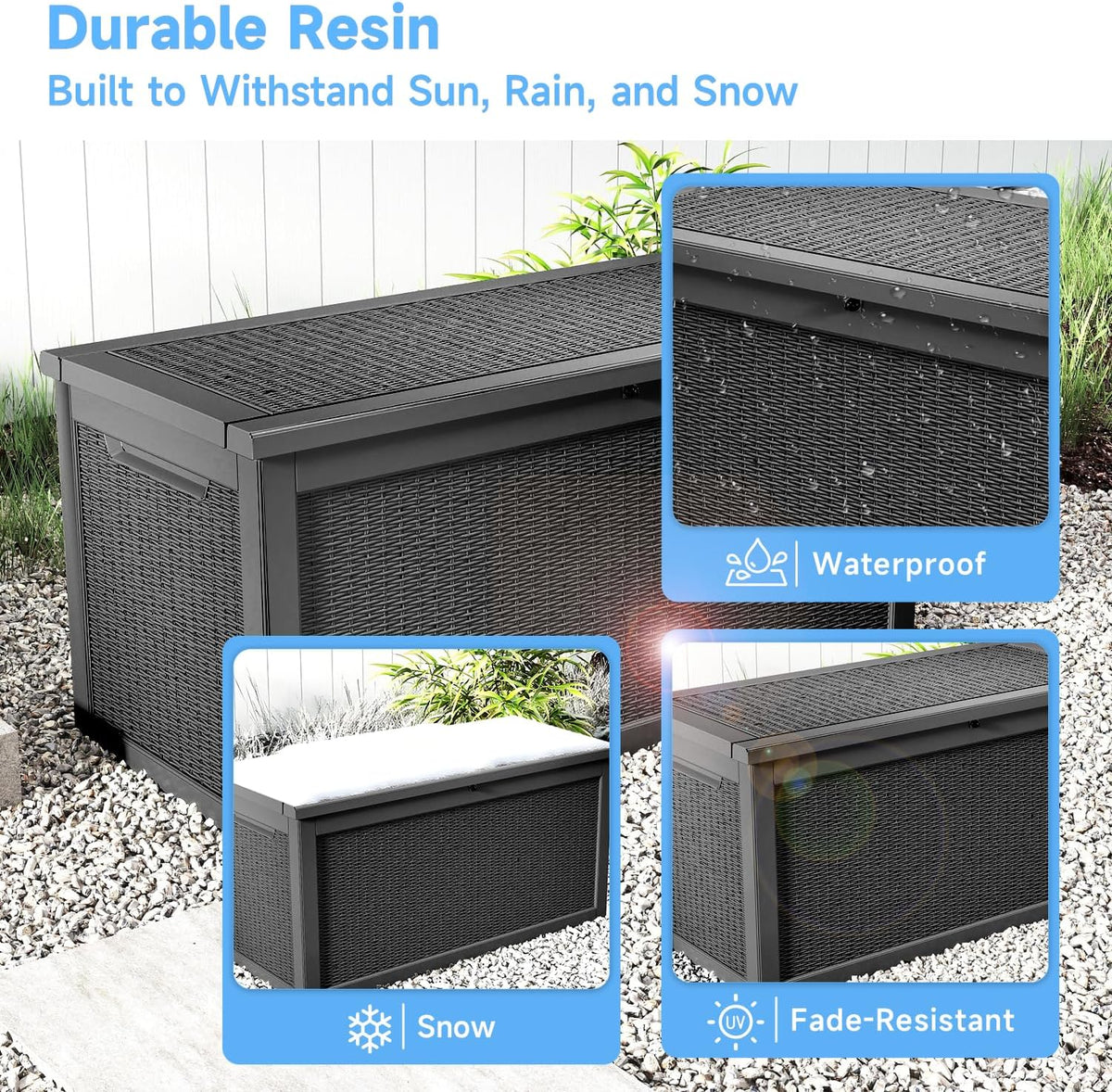 deck box large outdoor storage for patio furniture, close-up detail
