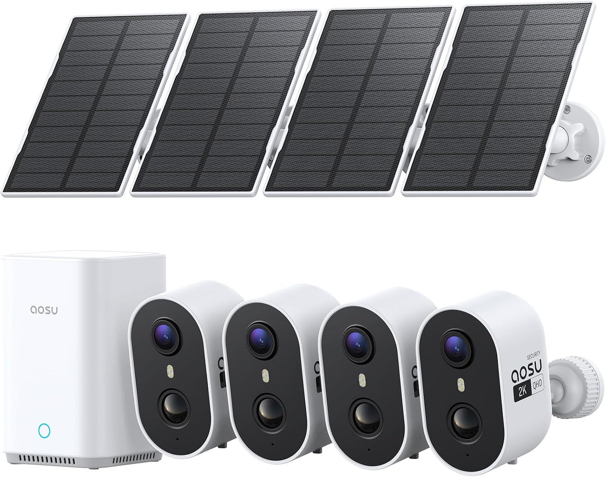 aosu 2K Solar Security Cameras Wireless Outdoor System, 4-Cam-Kit