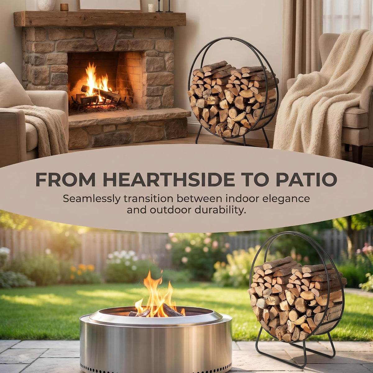 firewood rack outdoor, 24 inch round firewood storage showing dimensions