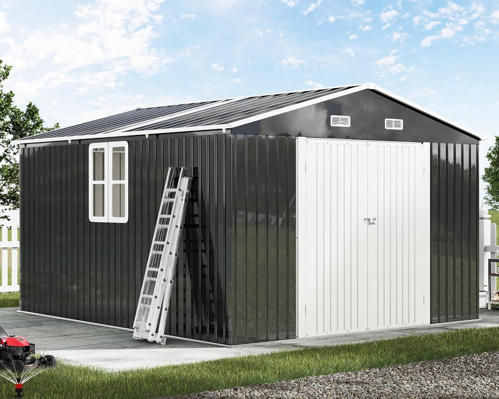 AMERLIFE 10x12x7 FT Outdoor Storage Shed with 2 Transparent Panels