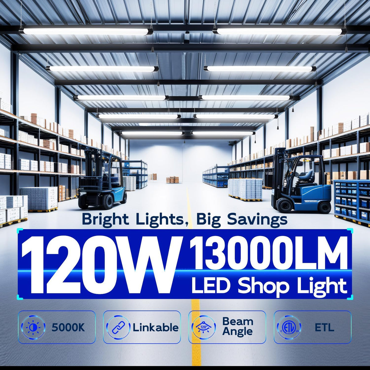 hykolity 4FT 120W LED Shop Light Linkable, 5000K Utility Shop Lights
