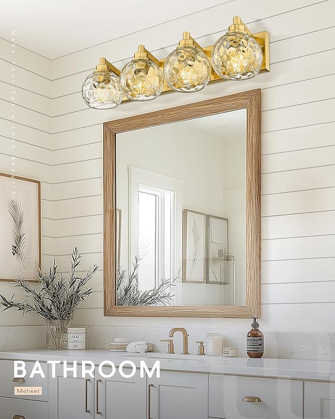 METWET Bathroom Light Fixtures Over Mirror, 4-Light Modern Sconces Wall Lighting