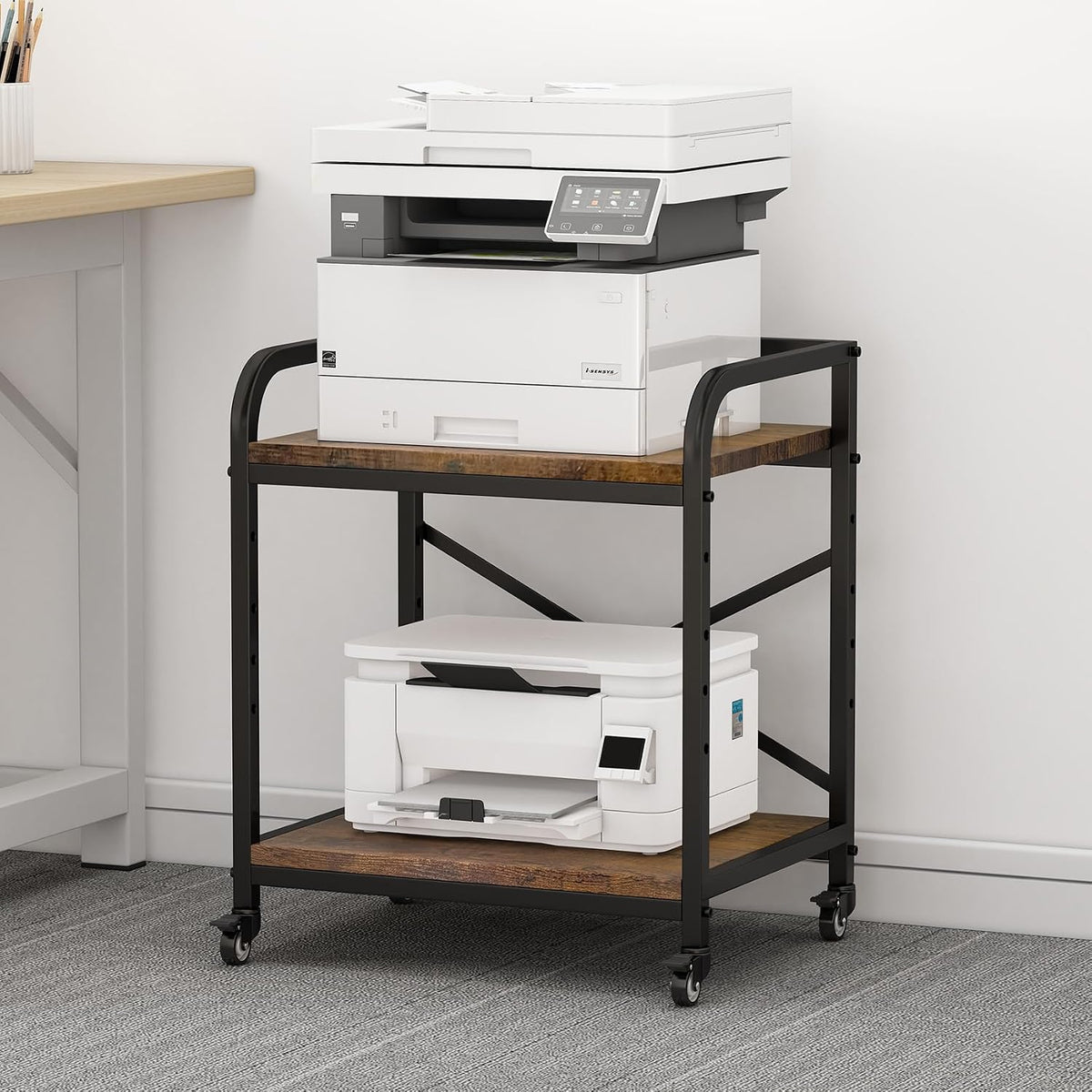 Vokumba 2 Tier Under Desk Printer Stand, Large Printer Table