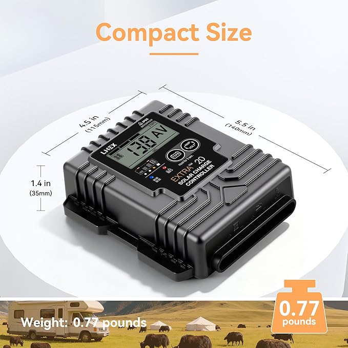 LNEX Solar Charge Controller Waterproof, 20A Solar Panel Regulator
