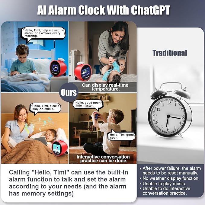 Smart Alarm Clock for Kids, AI Voice Assistant Clock