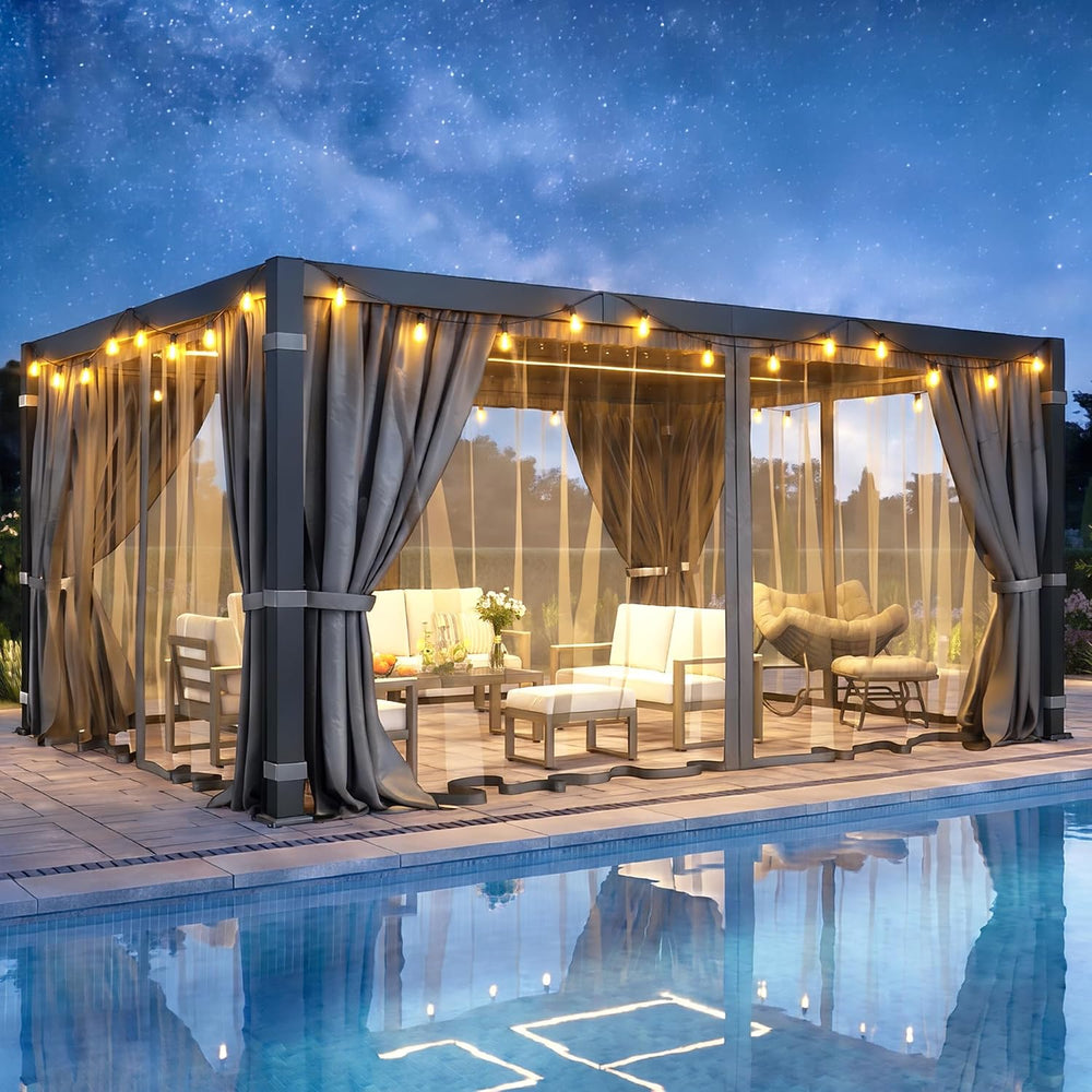 Pergola 12'x16' with Adjustable Roof & Thick Aluminum Frame for A...