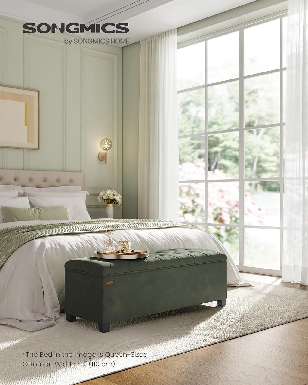 songmics storage ottoman bench, foot rest with legs, close-up detail