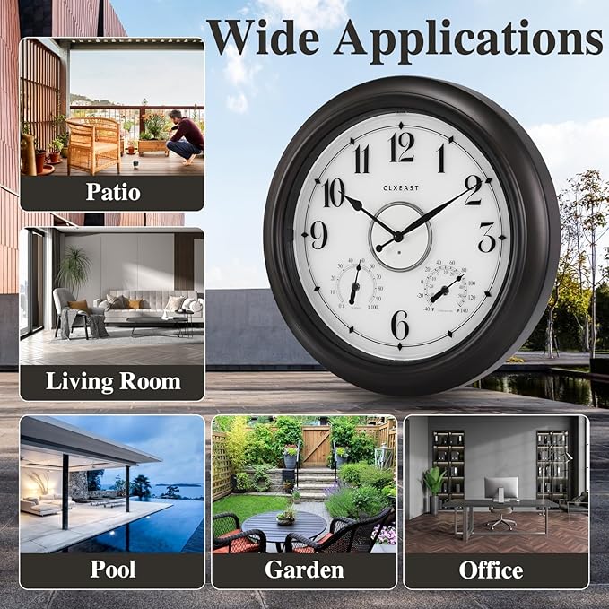 CLXEAST Illuminated Indoor Outdoor Clocks Waterproof 18 inch