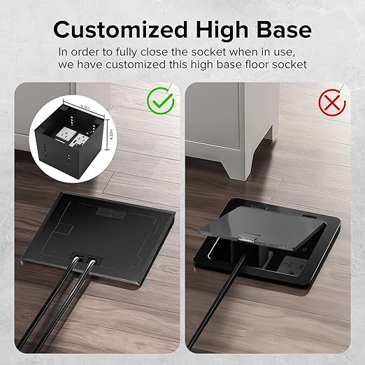 Vagueior Recessed Flat Hidden Floor Electrical Outlet Box Kit, Stainless Steel