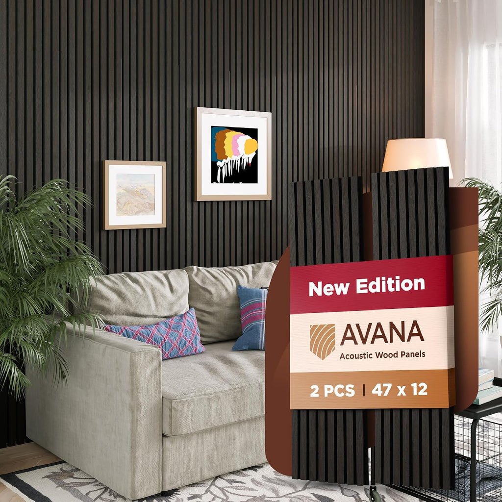 Avana Modern Acoustic Wood Wall Panels – 47.2 x 12.6 Inch Smoke Oak Acoustic (2 PCs)