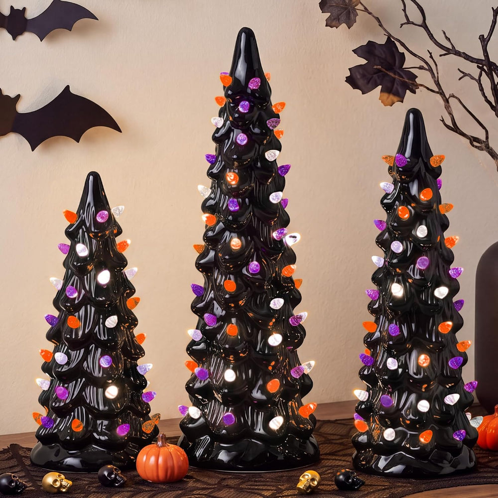 Best Choice Products 3Pc Ceramic Halloween Trees, Pre-Lit Hand Painted Pencil...
