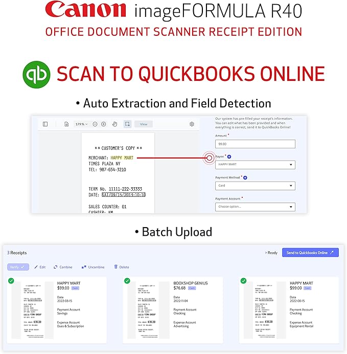 Canon imageFORMULA R40 Office Document Scanner Receipt Edition,